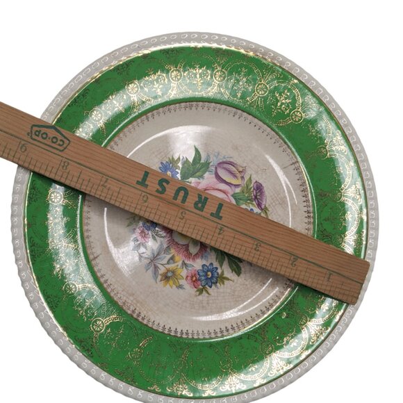 Royal Ascot SAGUENAY Green CM Semi Porcelain Plate England 1940's Floral - Picture 4 of 5